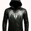 shop now Spider Symbiote Black Hooded Leather Jacket