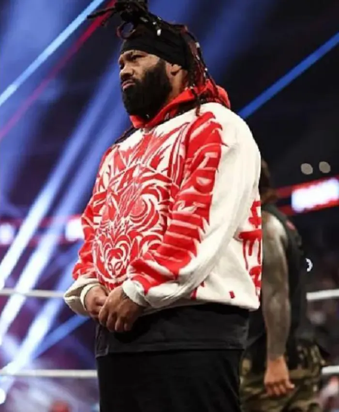 2026 Jacob Fatu Red Wolf Print Hoodie