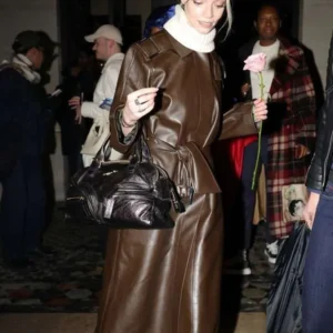 Anya Taylor Joy Brown Leather Coat