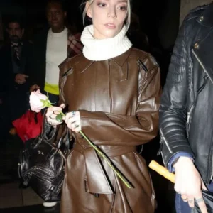 Anya Taylor Joy Leather Coat