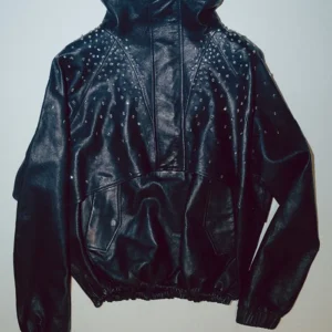Bespoke Blue Leather Anorak Diamond Jacket