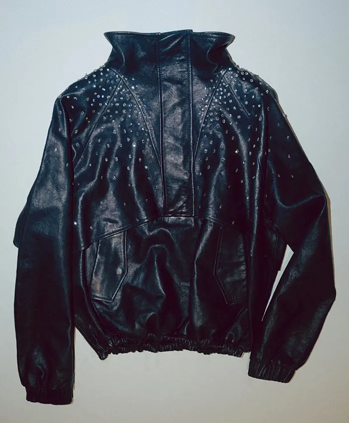 Bespoke Blue Leather Anorak Diamond Jacket