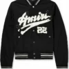Bijan Robinson Amiri Distressed-Logo Shrunken Bomber Jacket