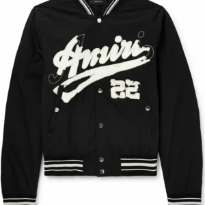 Bijan Robinson Amiri Distressed-Logo Shrunken Bomber Jacket