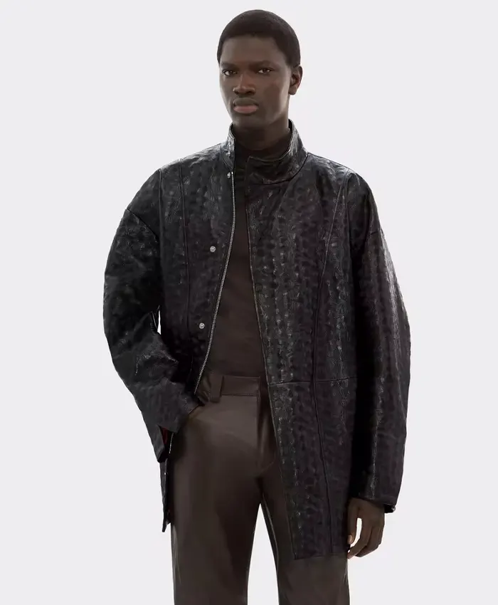 Ferrari Black Leather Crocodile Style Blouson Jacket - Image 4