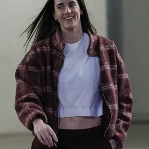 Buy Caitlin Clark Burgundy Plaid Fleece Jacket