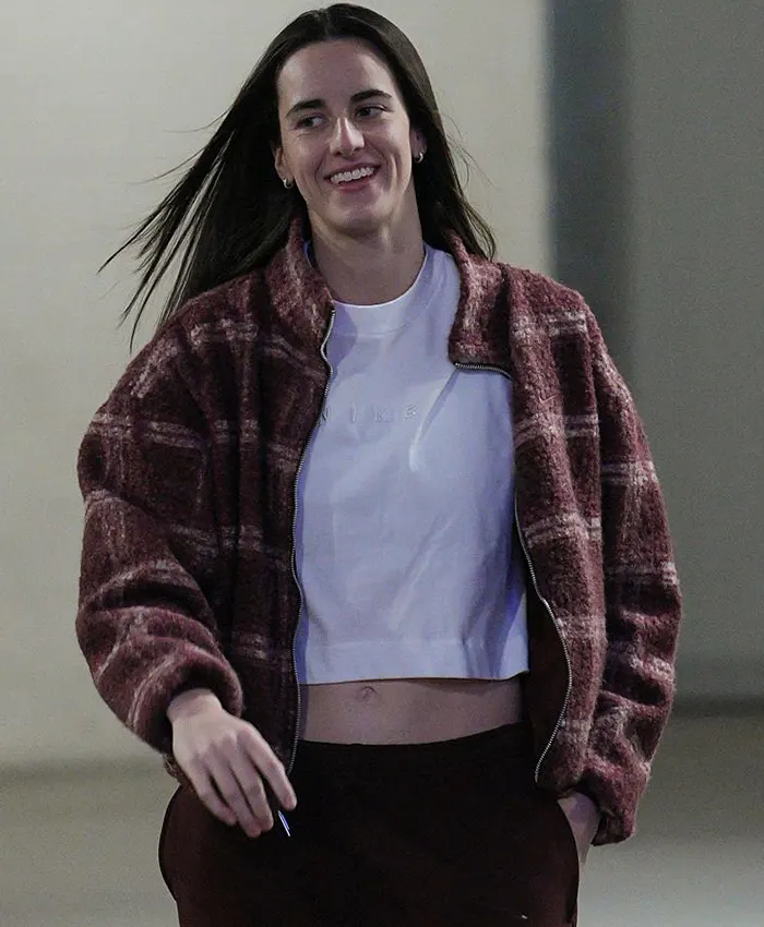 Buy Caitlin Clark Burgundy Plaid Fleece Jacket