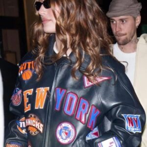 Buy Hailey Bieber New York Knicks Leather Jacket