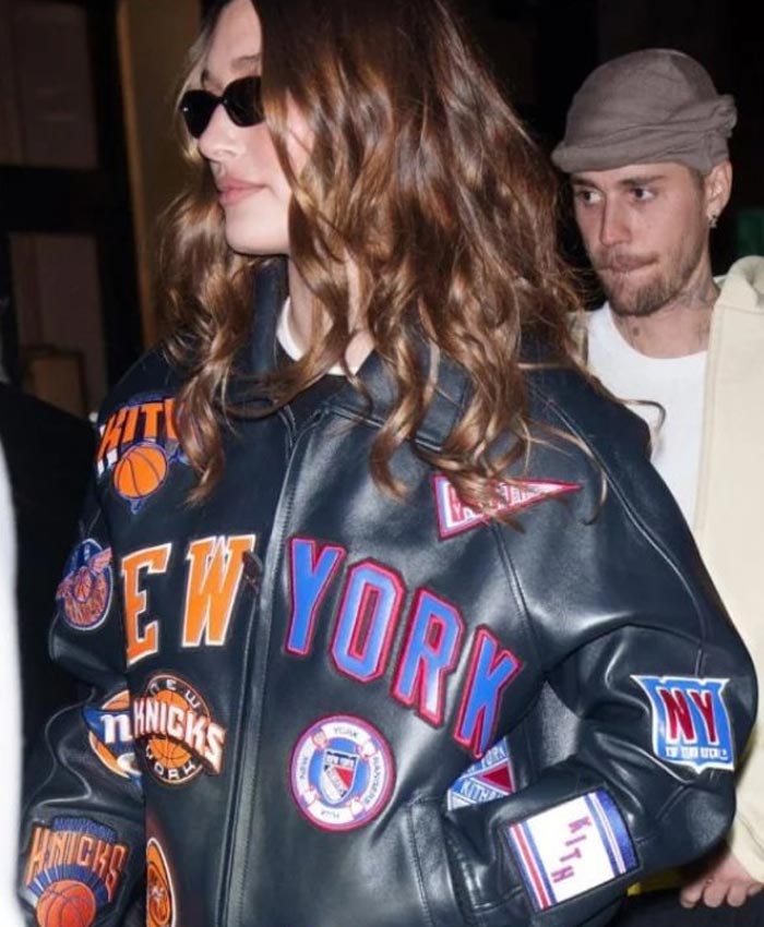 Buy Hailey Bieber New York Knicks Leather Jacket