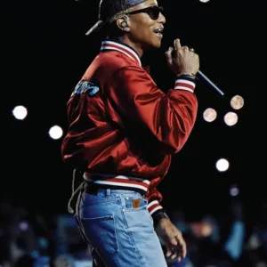 Buy JAY-Z 30 Show Pharrell Williams Red Satin Varsity Jacket