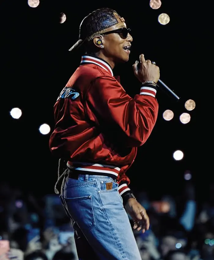 Buy JAY-Z 30 Show Pharrell Williams Red Satin Varsity Jacket