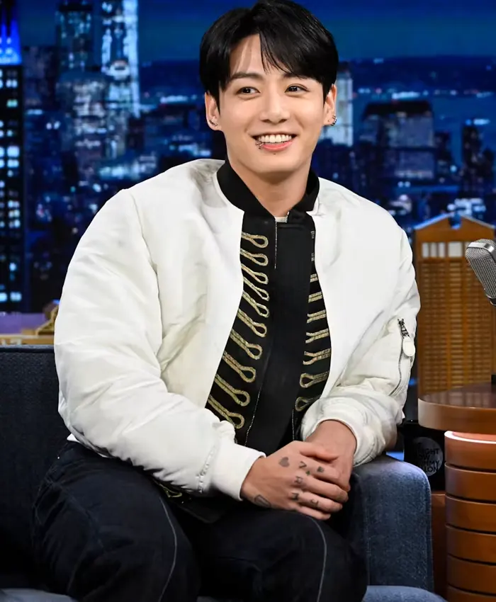 Buy Jungkook The Tonight Show White Bomber Jacket