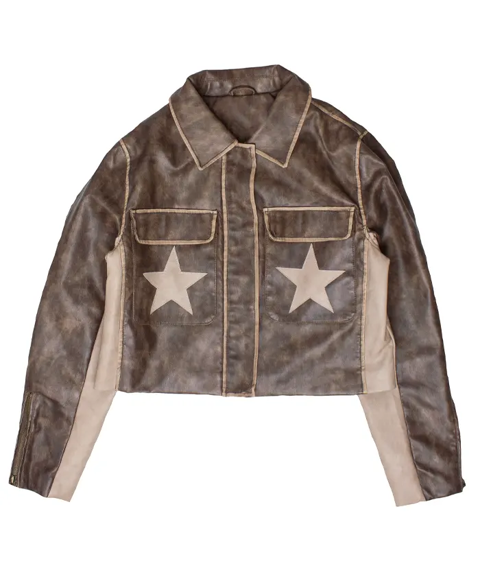 Buy Stoosh Double Star Brown Leather Moto Jacket