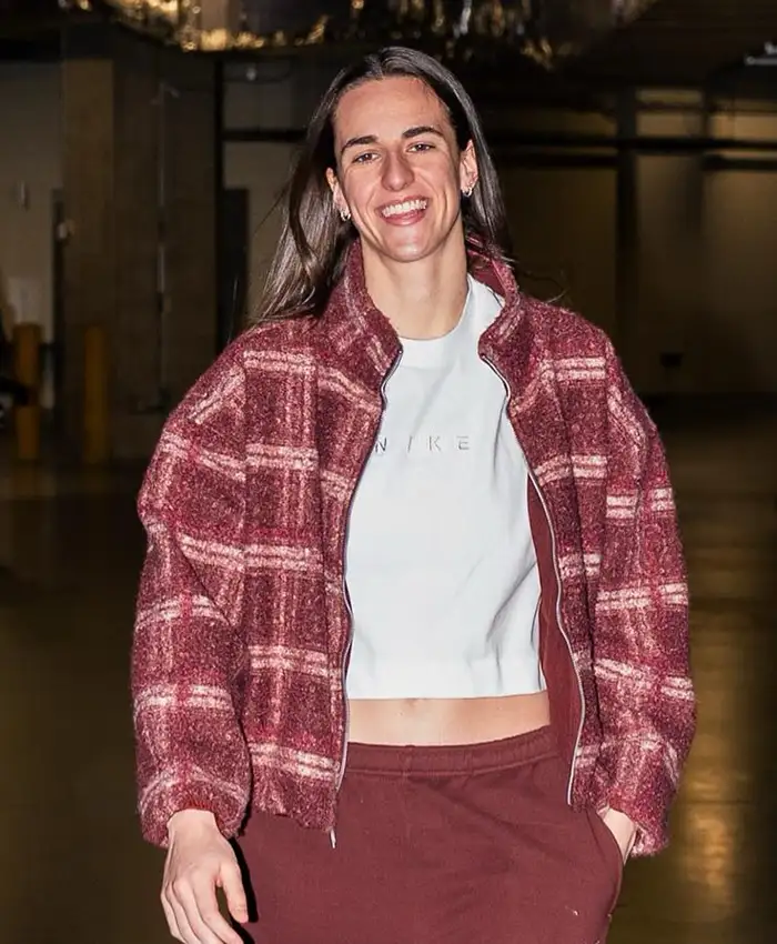 Caitlin Clark Burgundy Plaid Fleece Jacket
