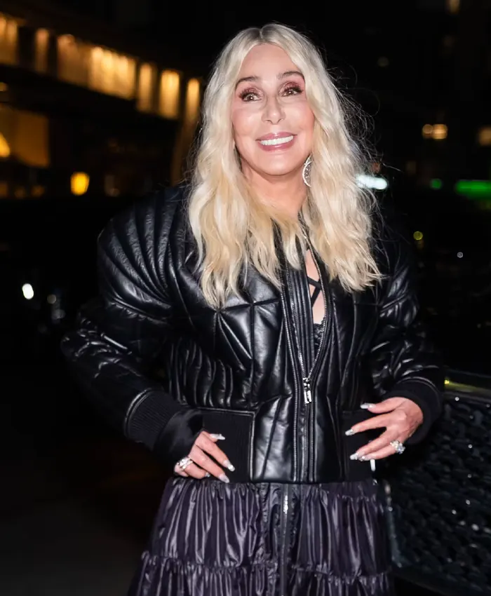 Cher NYFW Event Black Leather Jacket