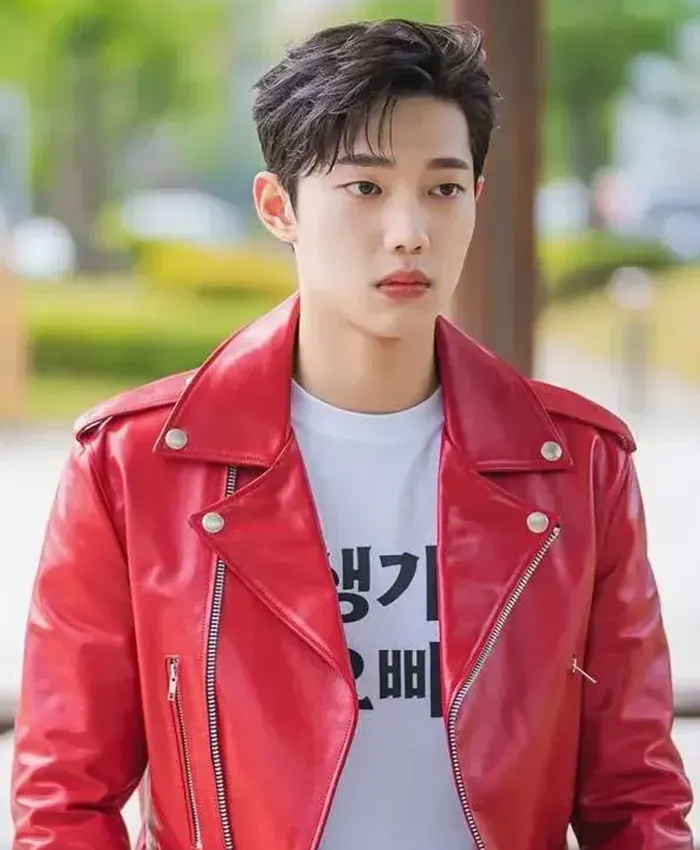 Cho Jun-young Spirit Fingers Red Leather Jacket