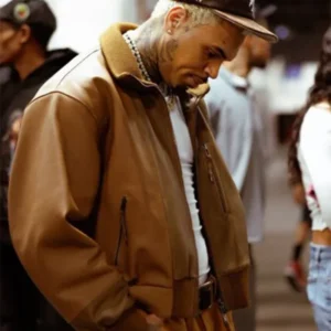 Chris Brown Leather Bomber Jacket