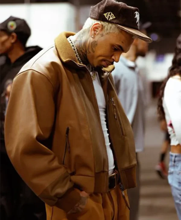 Chris Brown Leather Bomber Jacket