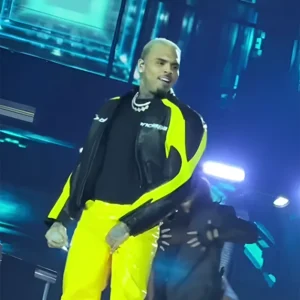 Chris Brown R&B Tour 2026 Black and Yellow Leather Jacket
