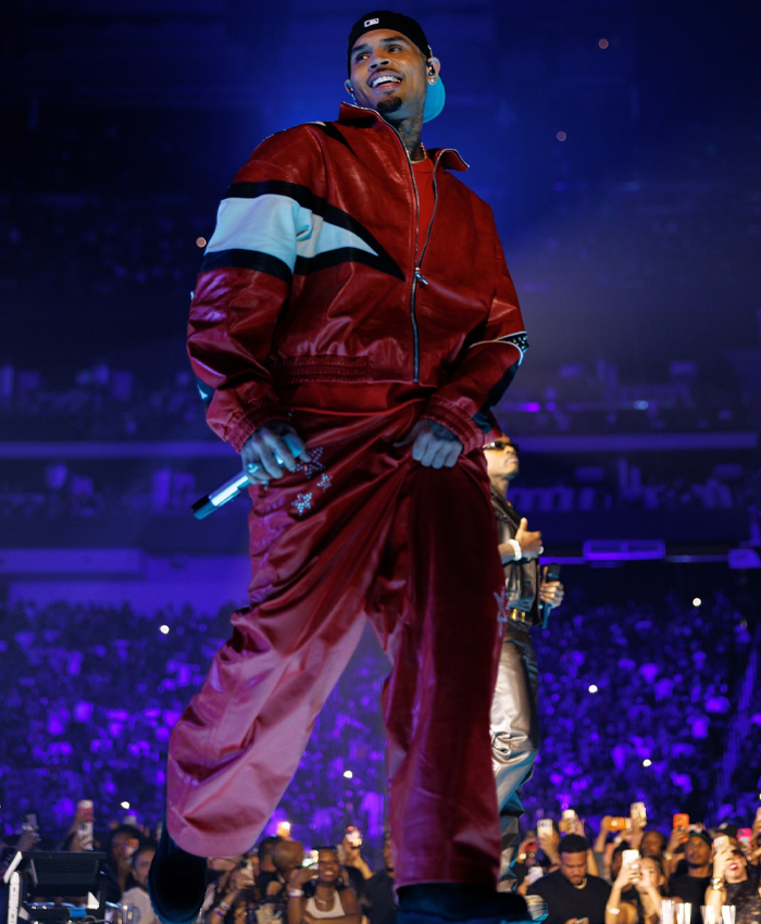 Chris Brown Red Leather Tracksuit Jacket