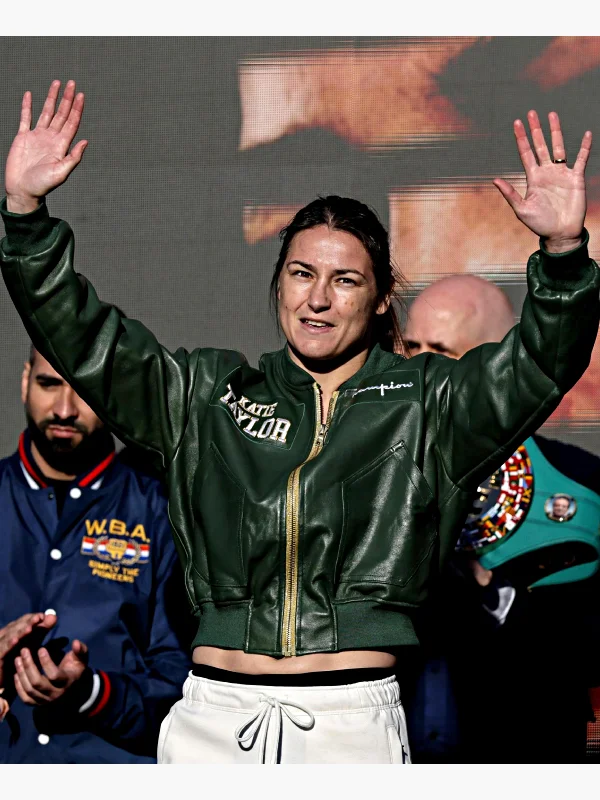 Croke Park Katie Taylor Champion Green Leather Bomber Jacket