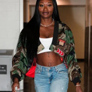 Dana Evans Camo Bomber Cropped Jacket