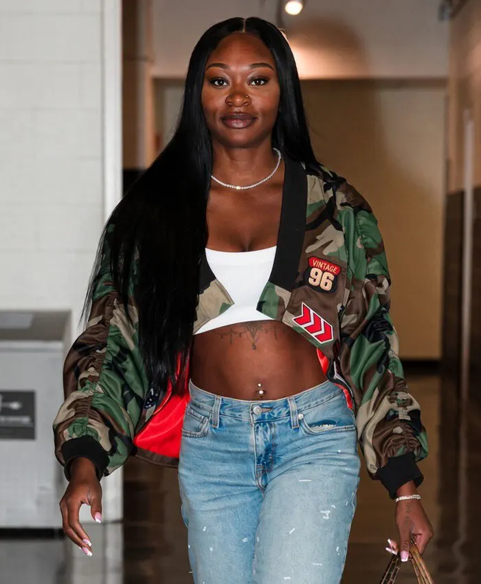 Dana Evans Camo Bomber Cropped Jacket