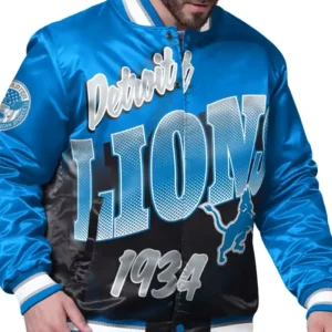 Detroit Lions Starter Blue Pass Rush Varsity Jacket