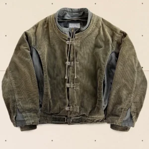 Duo Fabric Faux Layered Belt Buckle Jacket