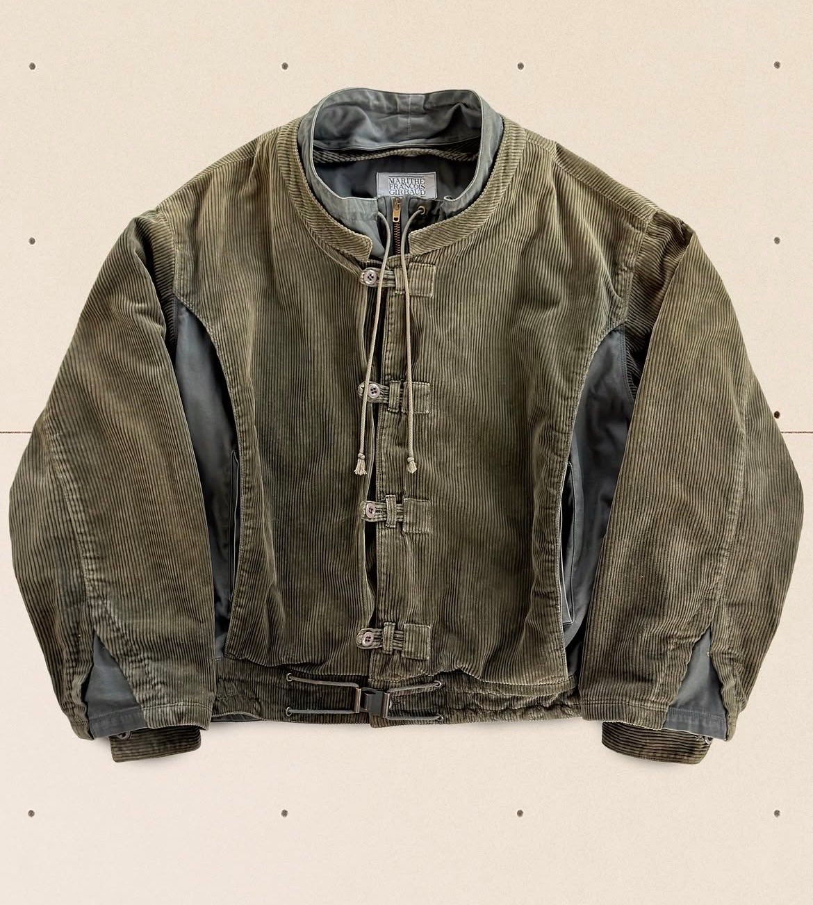 Duo Fabric Faux Layered Belt Buckle Jacket