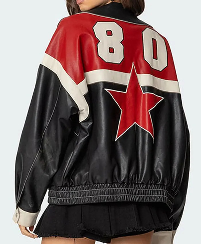 Edikted North Star Leather Bomber Jacket