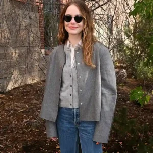 Emma Stone Telluride Film Festival Grey Jacket