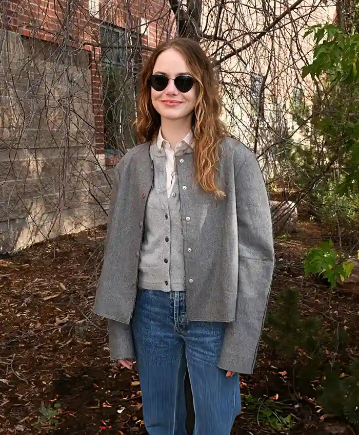 Emma Stone Telluride Film Festival Grey Jacket