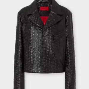 Ferrari Black Leather Crocodile Style Blouson Jacket