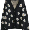 Floral Black Knit Cardigan Sweater