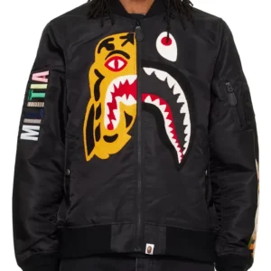 Get BAPE Tiger Shark Bomber Black Jacket