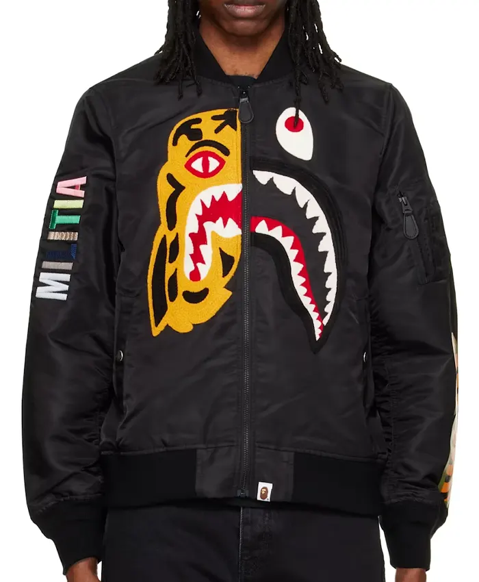 Get BAPE Tiger Shark Bomber Black Jacket