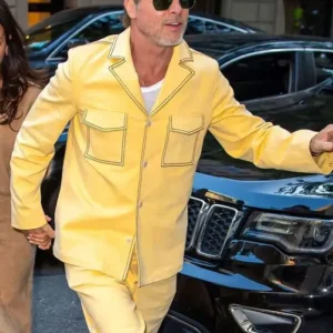 Get Brad Pitt Vintage Yellow Cotton Suit