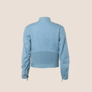 Get CHANEL 2002 CC LOGO BLUE BIKER JACKET