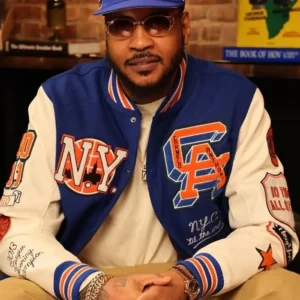 Get Carmelo Anthony New York Blue Varsity Jacket