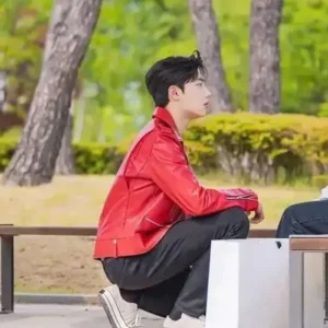 Get Cho Jun-young Spirit Fingers Red Leather Jacket