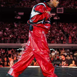 Get Chris Brown Red Leather Tracksuit Jacket