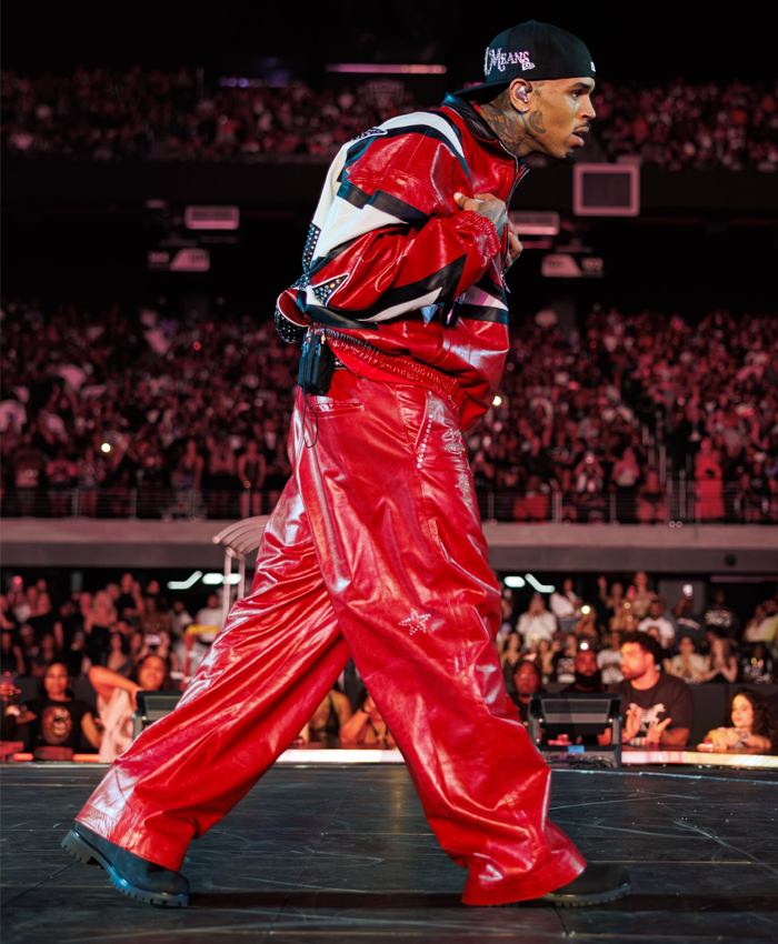 Get Chris Brown Red Leather Tracksuit Jacket