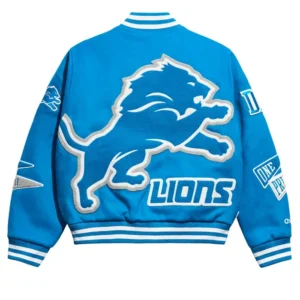 Get Detroit Lions Chalk Line Blue Pennant Varsity Jacket