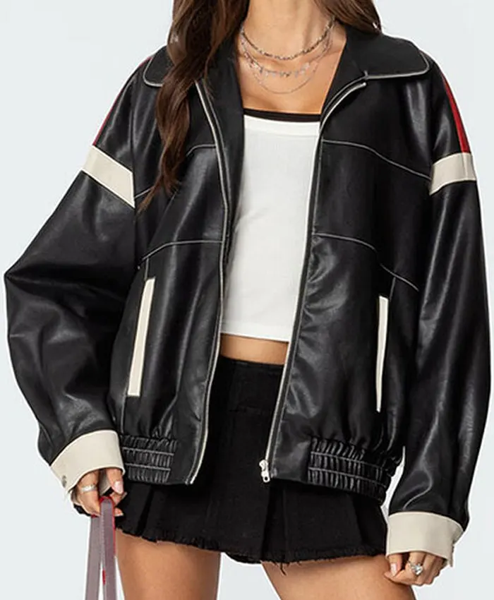 Get Edikted North Star Leather Bomber Jacket