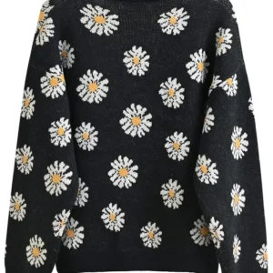 Get Floral Black Knit Cardigan Sweater