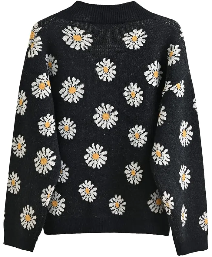 Get Floral Black Knit Cardigan Sweater