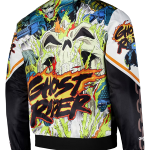 Get Ghost Rider Chalk Line Fanimation Black Satin Jacket