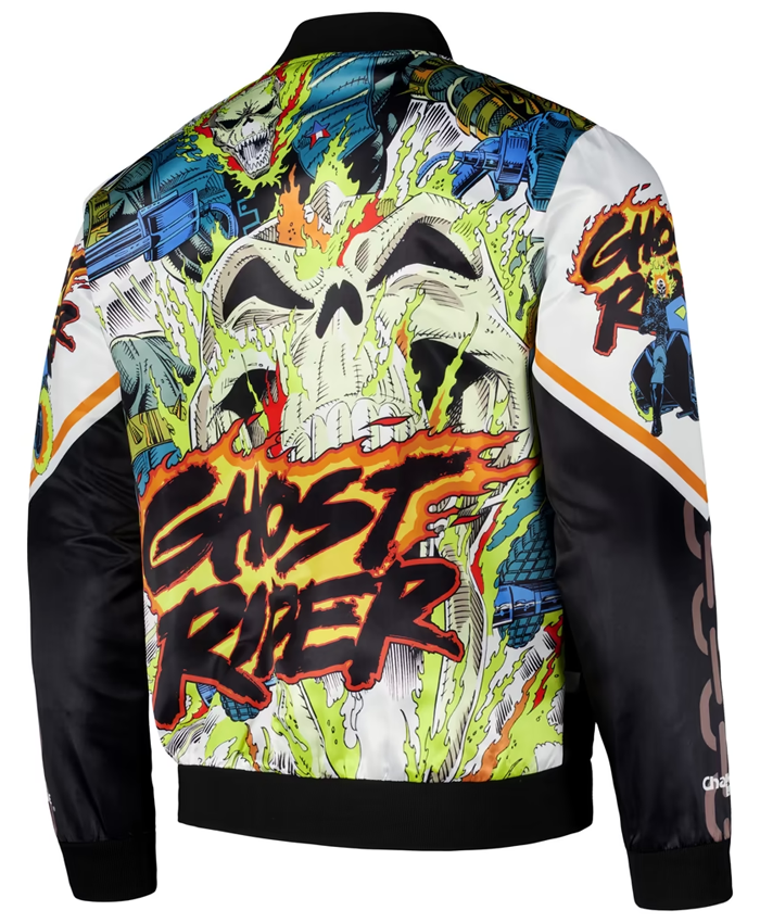 Get Ghost Rider Chalk Line Fanimation Black Satin Jacket