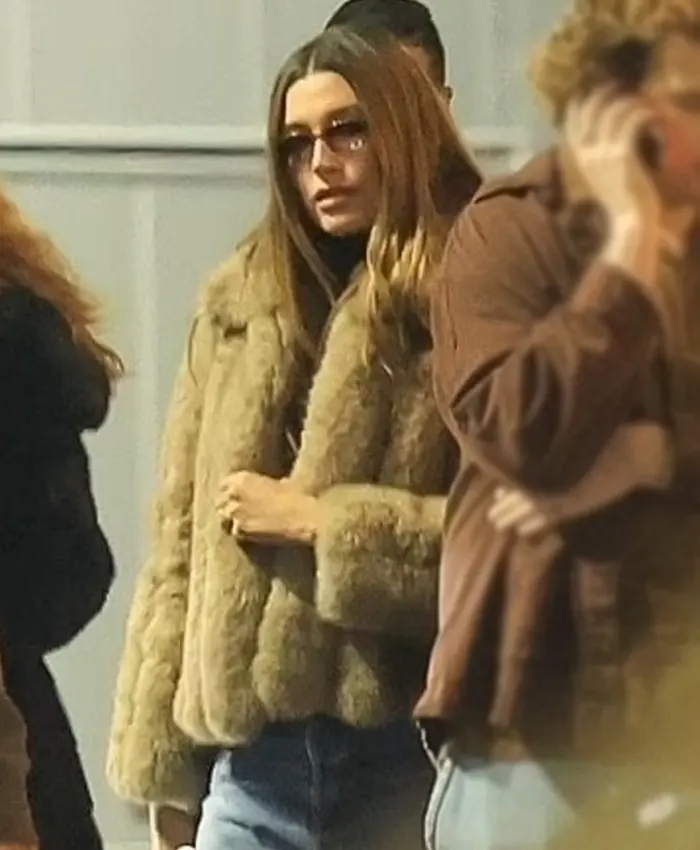 Get Hailey Bieber LA Concert Fur Jacket